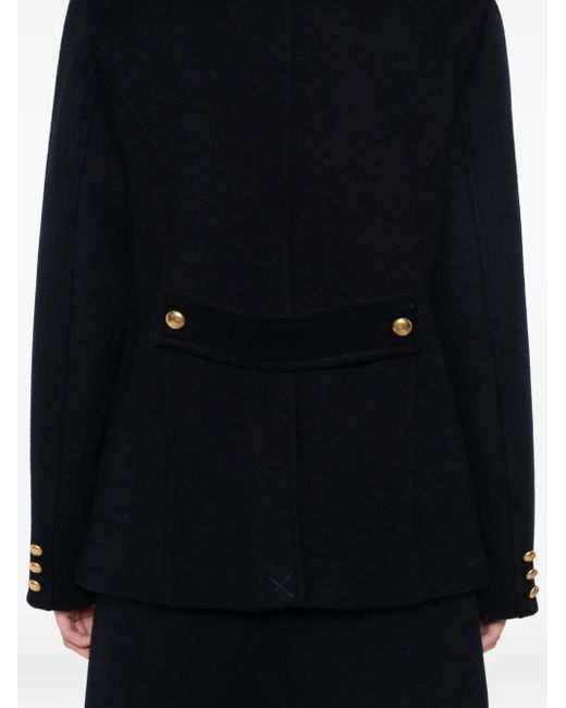 P.A.R.O.S.H. Blue Pure Wool Blazer With Button Accents And Ribbed Knit Collar