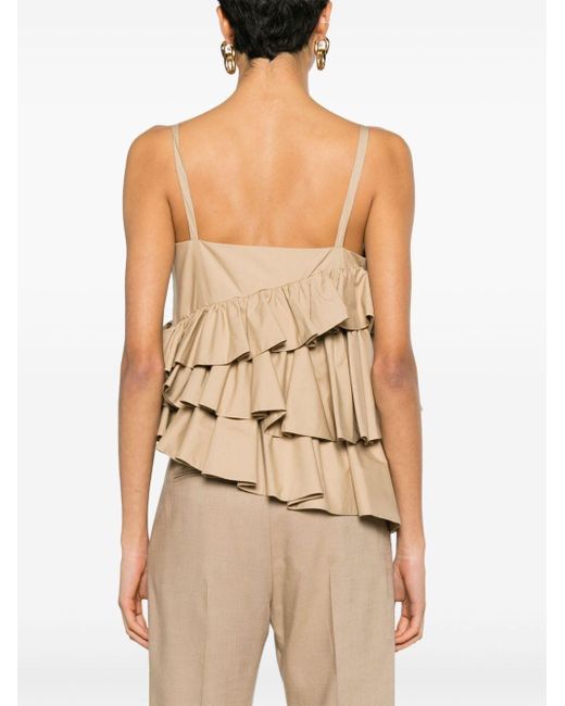 MSGM Natural Ruffled-detailed Cotton Tank Top