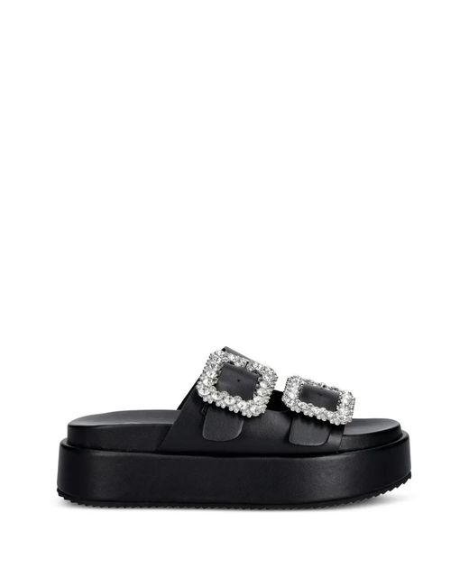 Buffalo Black Noa Ari Glam Crystal-Buckle Platform Slides