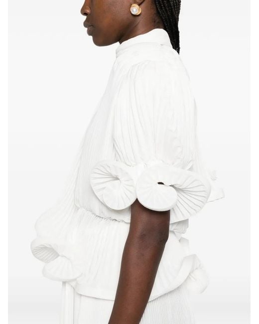 ROWEN ROSE White Puffy-Sleeve Blouse