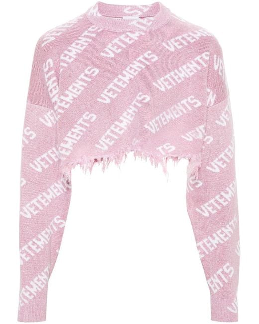 Vetements Pink Logo-jacquard Lamé Jumper