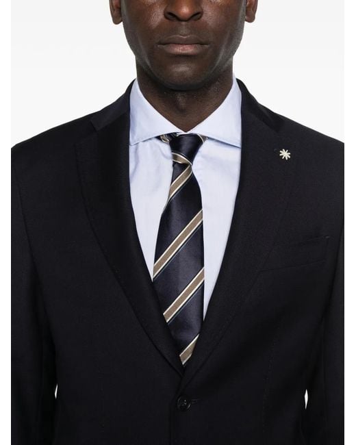 Manuel Ritz Blue Notched-Lapels Single-Breasted Blazer for men