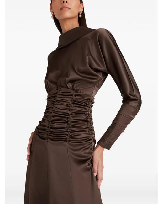 Violante Nessi Brown Ruched-Waist Maxi Dress