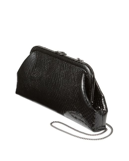 Jimmy Choo Black Skylar Snake-Printed Leather Clutch Bag
