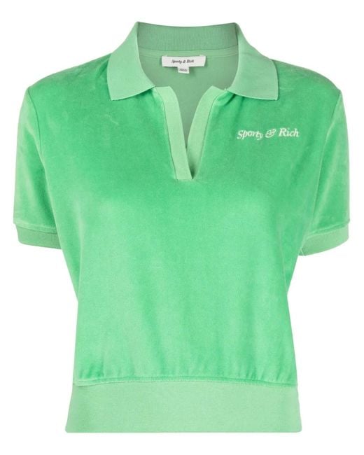 Sporty & Rich Green Towelling-Finish Logo-Embroidered Polo Shirt