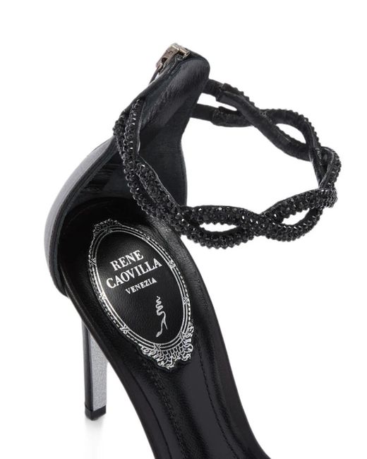 Rene Caovilla White Braid Crystal-Embellished Braided Sandals