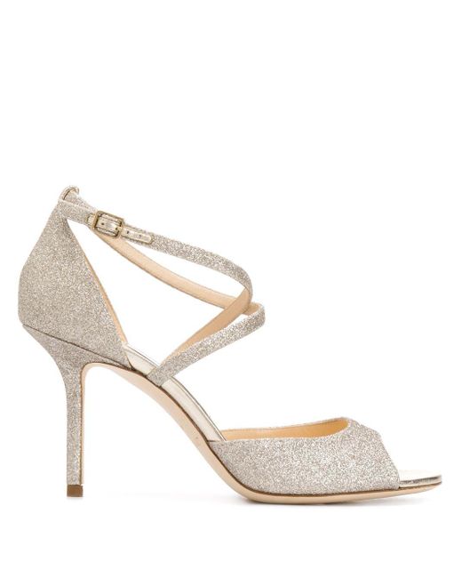 Jimmy Choo Emsy 85 Heeled Sandals in Platinum Ice (Metallic) - Save 66% ...