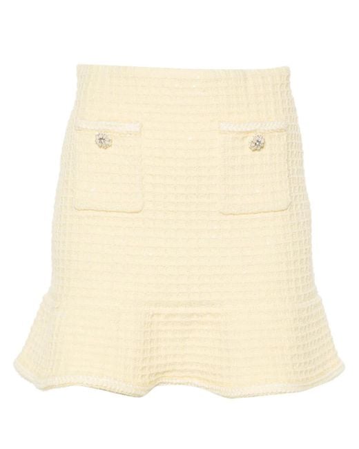 Self-Portrait Natural 'Knitted Mini Skirt With Jewel Buttons