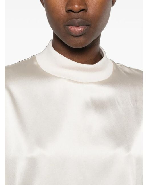 Peserico White High-Neck Short-Sleeve Top