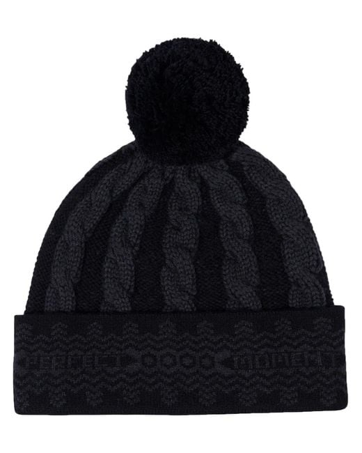 Perfect Moment Black Merino Wool Cable-Knit Bobble Beanie