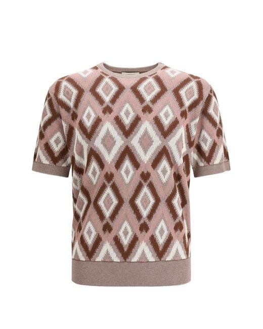 Piacenza Cashmere Pink Patterned Short-Sleeve Sweater for men