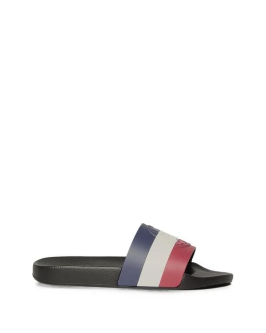 Moncler White Basile Striped Slides for men