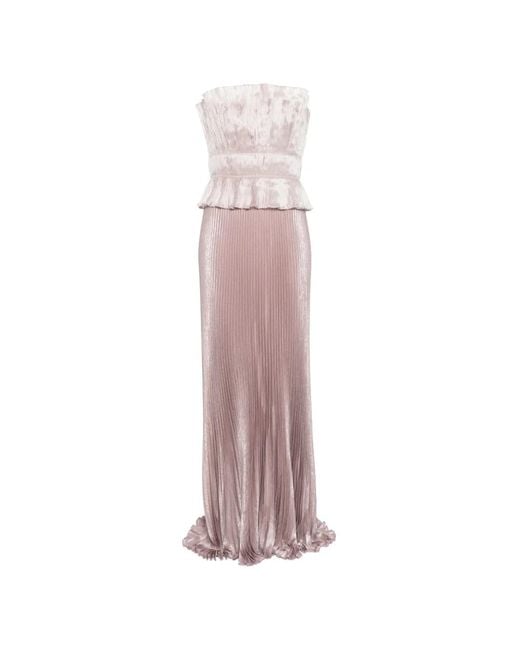 L'idée Pink Masquerade Pleated Peplum Gown Dress