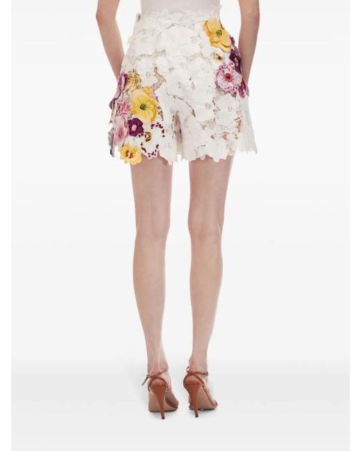 Oscar de la Renta White Orchid Embroidered Guipure Shorts