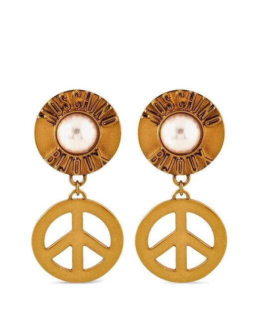 Moschino Metallic Peace Sign Clip-On Earrings