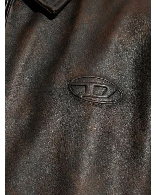 DIESEL Black Leather Logo Jacket for men