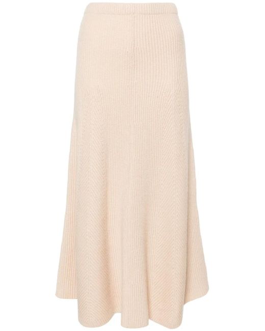 Forte_forte Natural Ribbed-Knit Midi Skirt