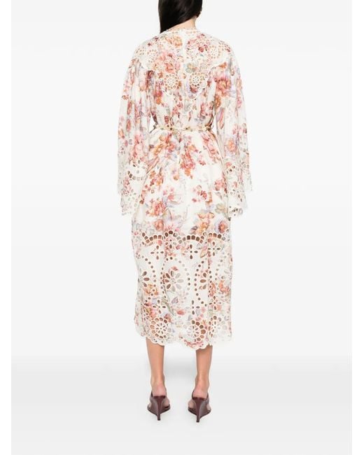 Zimmermann White Awaken Embroidered Yoke Midi Dress