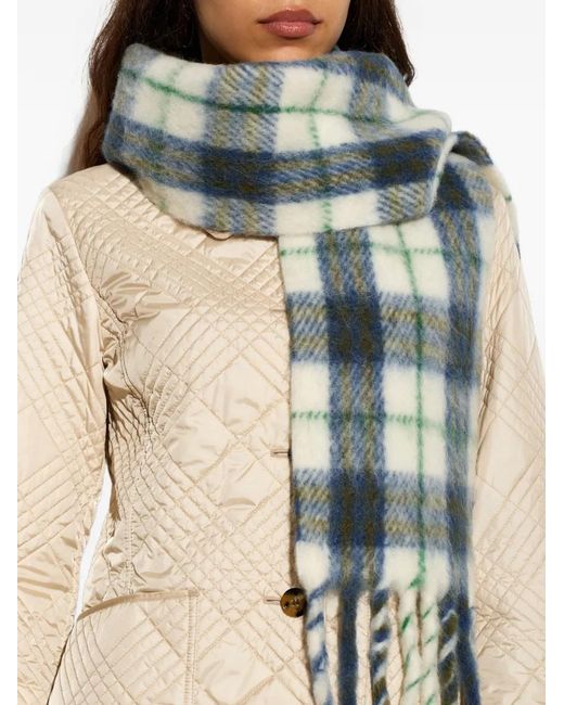 Burberry Blue Check-Pattern Fringed Scarf