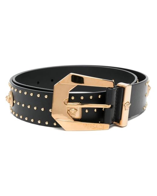 Versace Black Medusa Heritage Studded Leather Belt for men