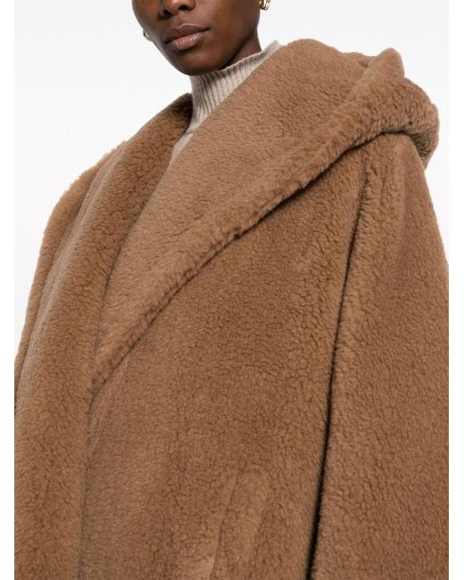 Max Mara Brown Apogeo Fleece Hooded Midi Coat