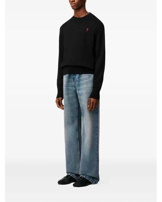 AMI Black Ami De Coeur Wool Crew-Neck Sweater for men