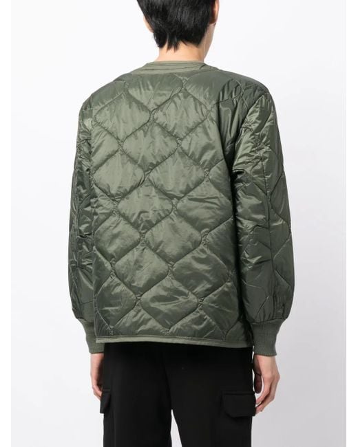 Alpha Industries Green Logo-Patch Quilted Jacket for men