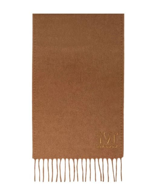 Max Mara Brown Monogram Embroidered Wool Scarf