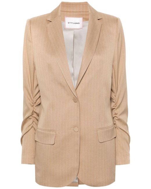 Styland Natural Pinstriped Single-breasted Blazer