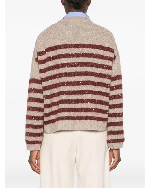 Pull Rayé À Sequins Brunello Cucinelli en coloris Brown