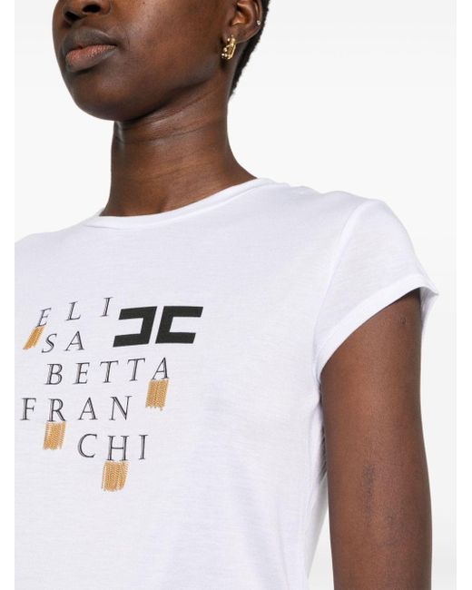 Elisabetta Franchi White T-Shirt mit Kettenverzierung