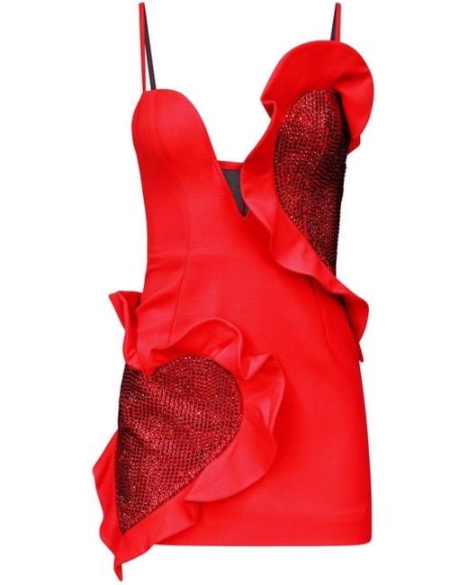 Area Red Heart Crystal-embellished Minidress