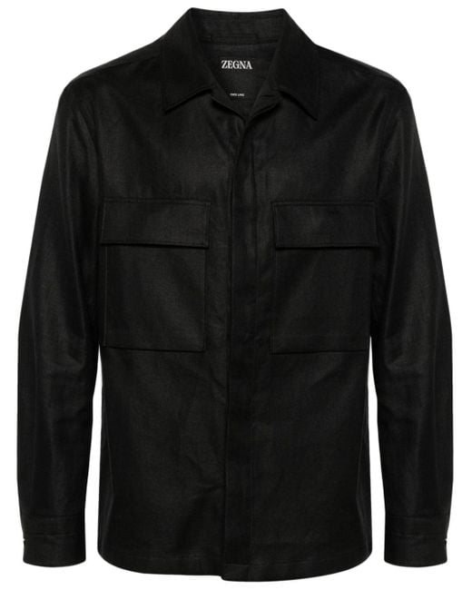 Zegna Black Chest-pockets Linen Shirt for men