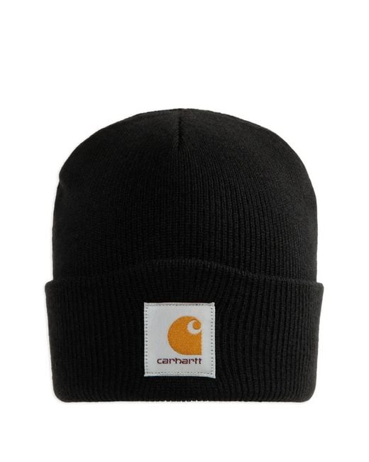 Carhartt Black Ribbed Logo-Patch Beanie for men