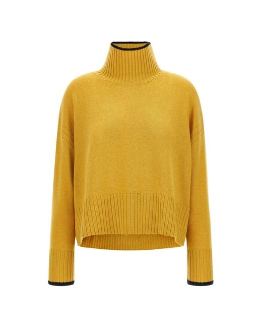 Pinko Yellow Ribbed-Knit Roll-Neck Sweater