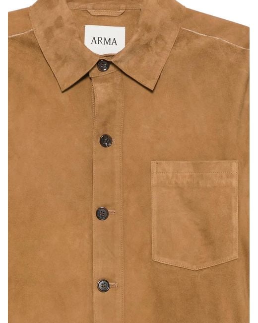 Arma Brown Lamb Suede Button-Up Jacket for men