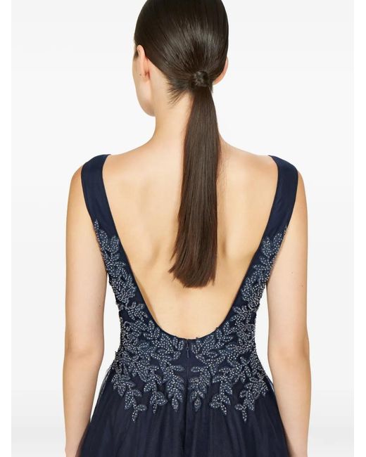 Costarellos Blue Graciella Floral-Appliqué V-Neck Maxi Dress
