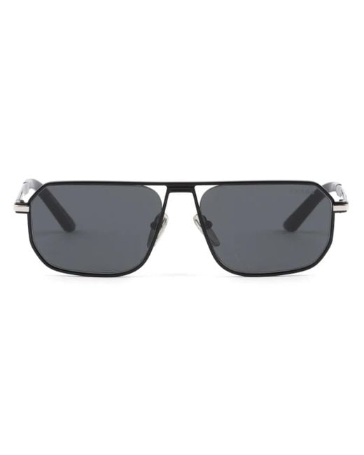 Prada Gray Logo-Plaque Rectangle-Frame Sunglasses for men
