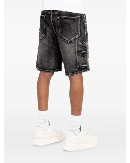 GUAPI Gray Spiderweb-Motif Rhinestone-Embellished Shorts for men