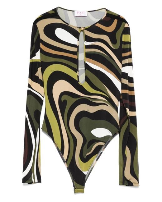 Emilio Pucci Green Swirl-Print Keyhole Bodysuit