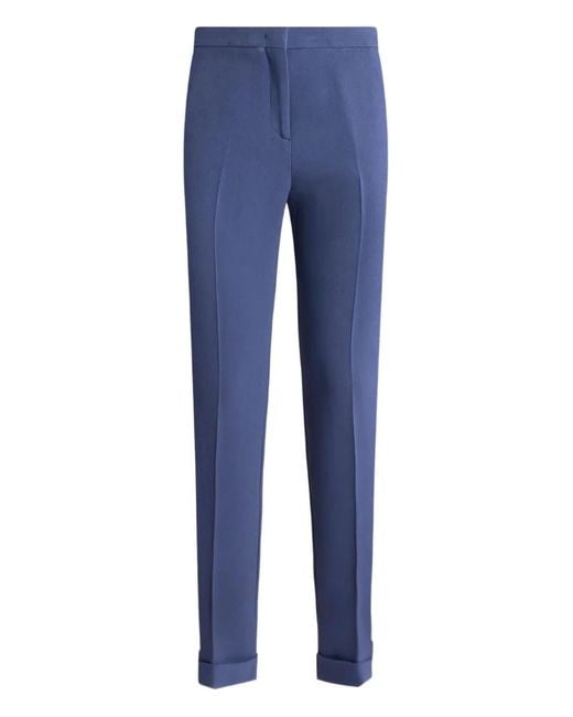 Etro Blue Cady Cigarette Cuffed Trousers