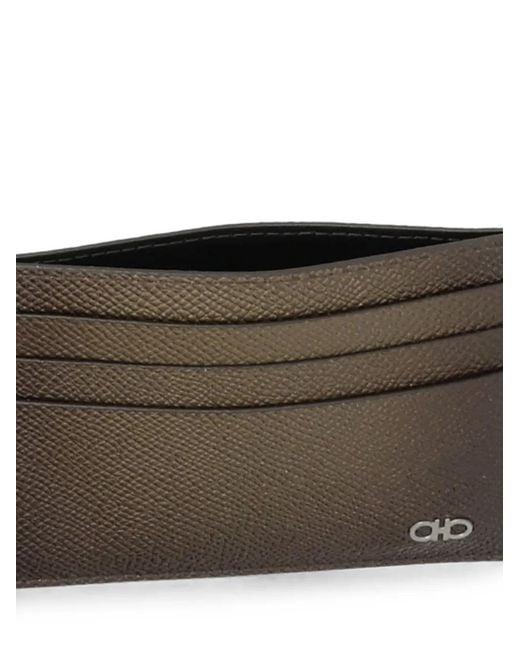 Ferragamo Brown Gancio-Plaque Card Holder for men