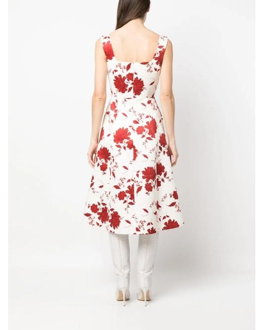 Emilia Wickstead Red Petrova Floral-Print Midi Dress