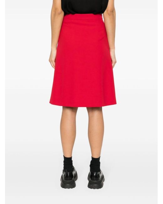 Moschino Red Pleated A-line Midi Skirt