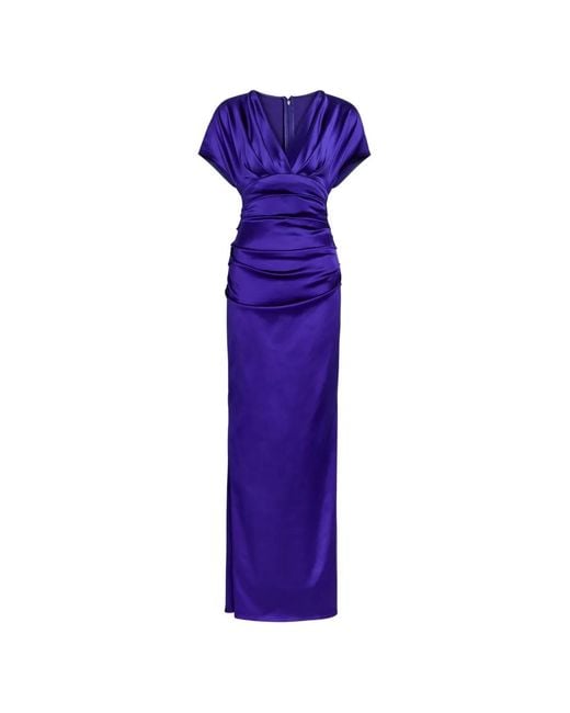 Talbot Runhof Blue Roadmovie2 Stretch Satin Evening Maxi Dress