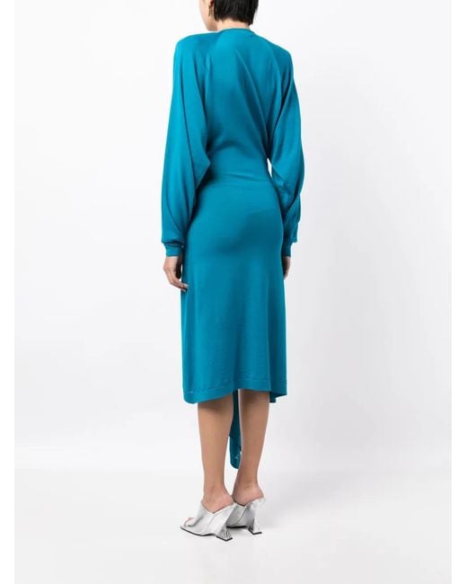 The Attico Blue Atwell Wool Midi Wrap Dress