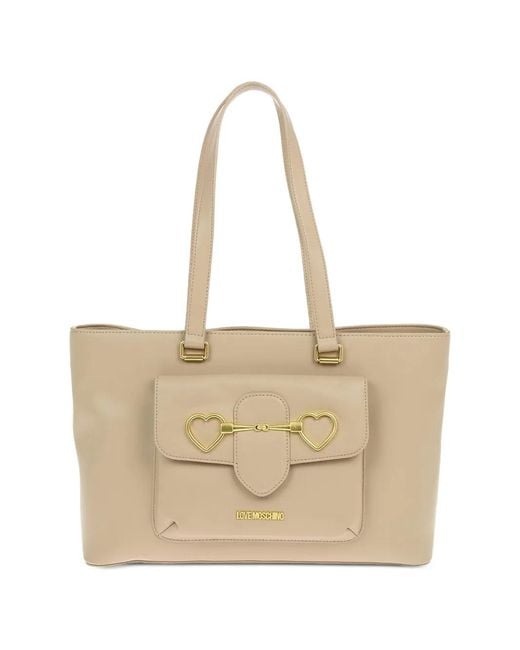 Moschino Natural Heart-Clasp Pocket Shoulder Bag