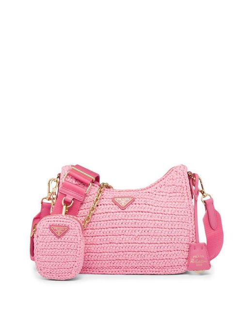 prada re edition 2005 raffia bag pink
