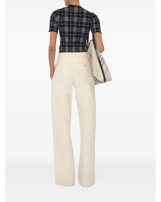 Burberry White Gabardine Belted Trousers