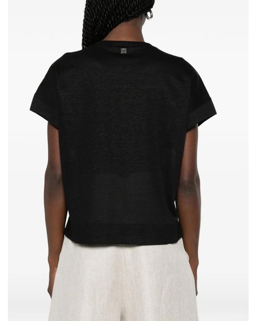 Panicale Black Sequin-Embellished Floral-Embroidered T-Shirt